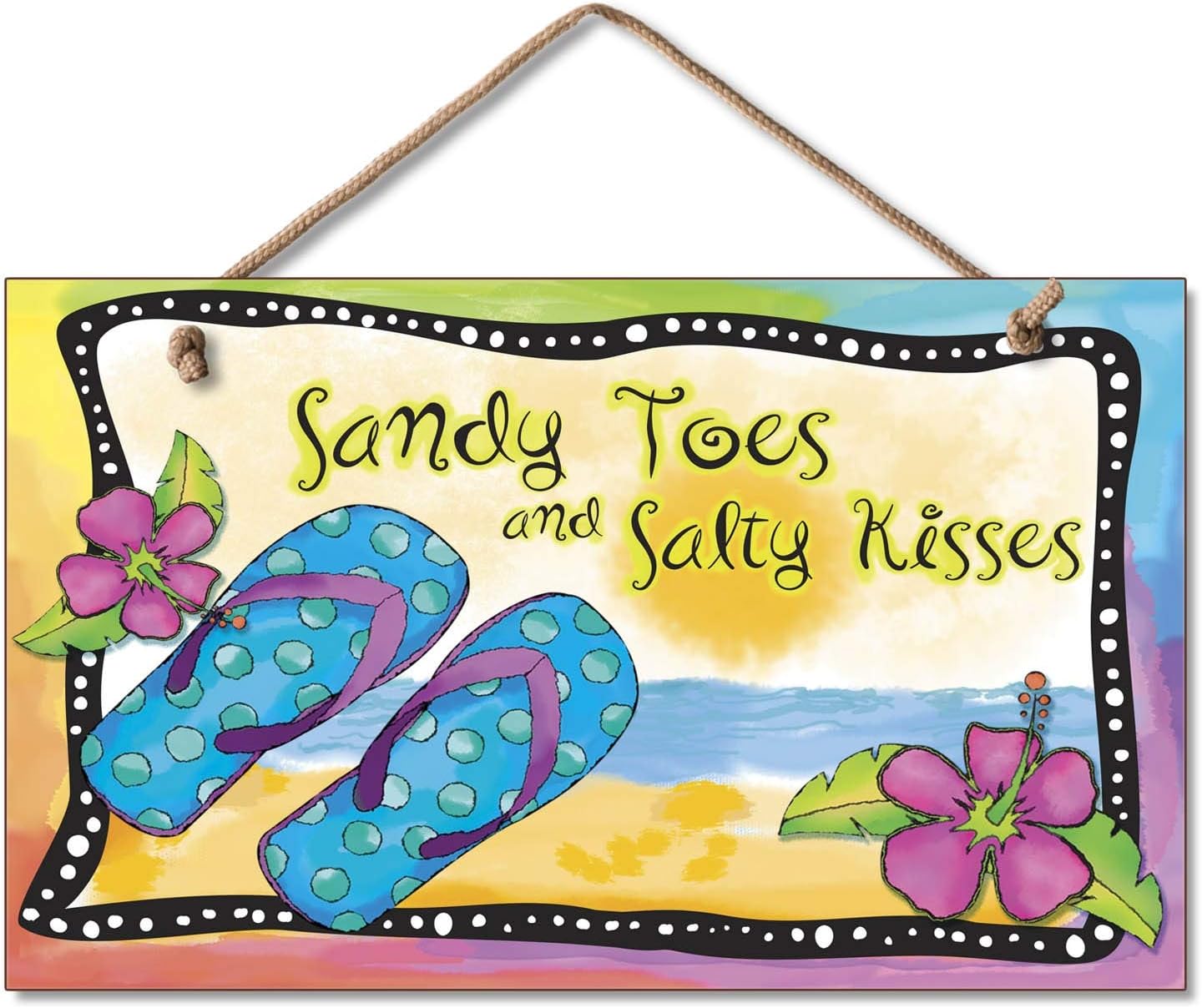 Highland Graphics Sandy Toes and Salty Kisses Wooden Beach Sign, Multicolor, B009ELU7QI