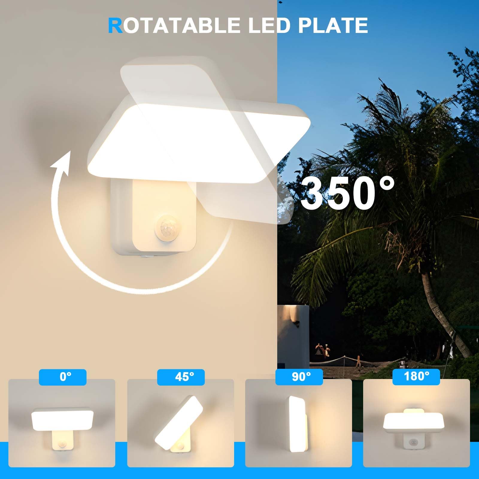 Applique Murale LED Extérieure Avec Détecteur De Mouvement - 16W, 1800LM, IP65, Rotative 350°, Blanc Chaud 3000K