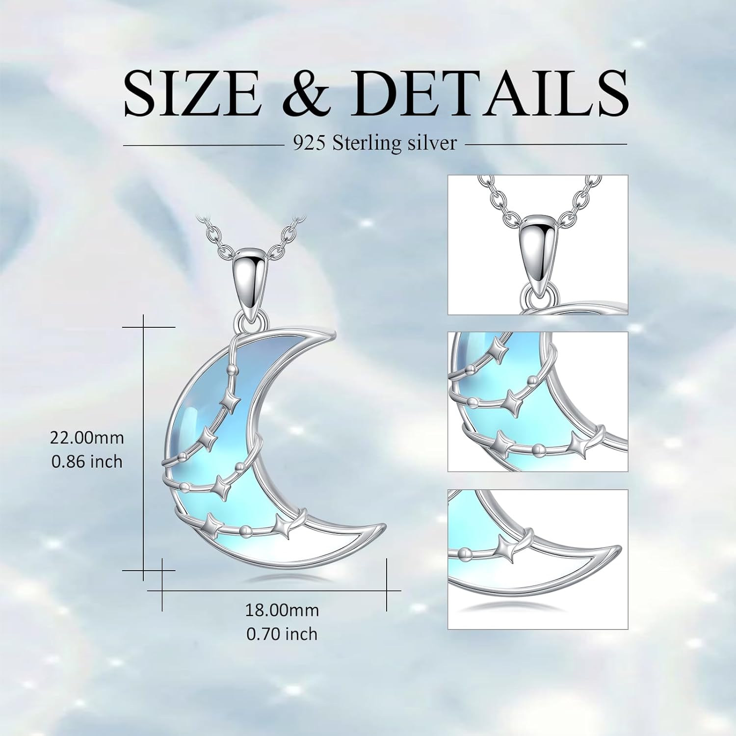 LONAGO Crescent Necklace Moonstone Moon and Star Pendant 925 Sterling Silver Crescent Moon Star Pendant Jewelry Gift for Girlfriend Women Wife - Image 5