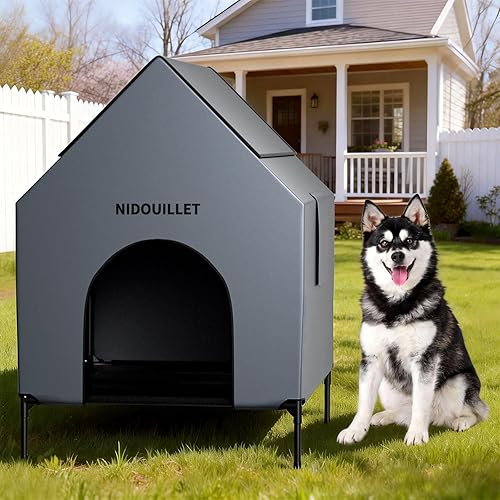 36" Dog House for Outdoor Indoor, Large Dog Houses Weatherproof 600D PVC with 7.9" H Textilene Elevated Dog Bed Breathable, Easy to Clean, Dog House Max 160lbs