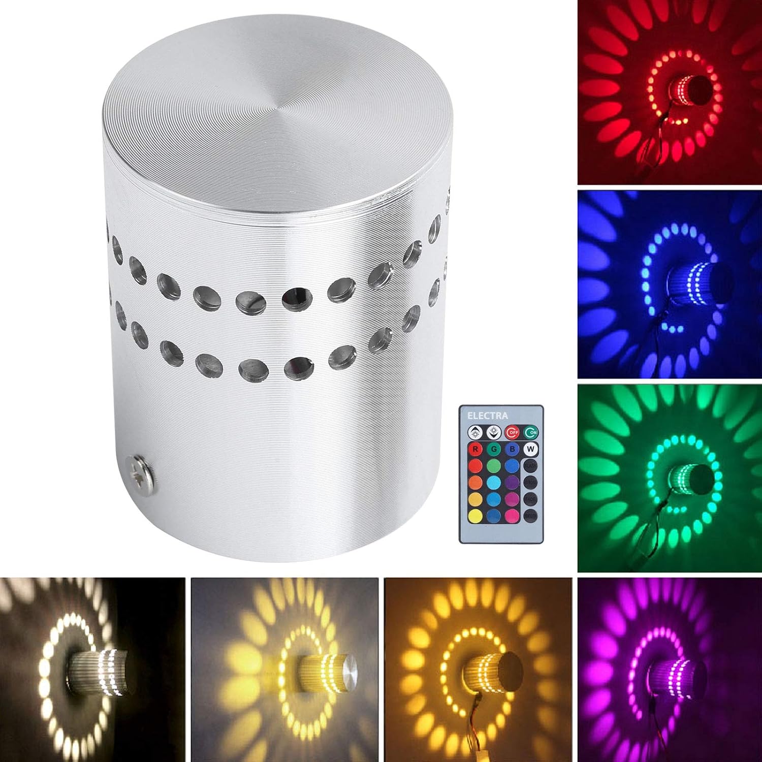 Garosa Spiral LED Wall Light, 3W Aluminum Sconce, RGB Colorful, 2.8x2.2 Inch, with Remote Control, for Home Party Bars Hotel Indoor