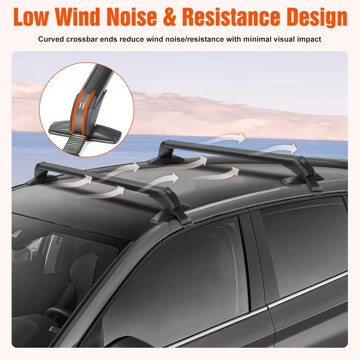 43" Universal Car Roof Rack, Upgraded Adjustable Window Frame Roof Bars Anti-Theft Lock Aluminum Crossbars Carrier Holders Brackets for Car Without Side Rails