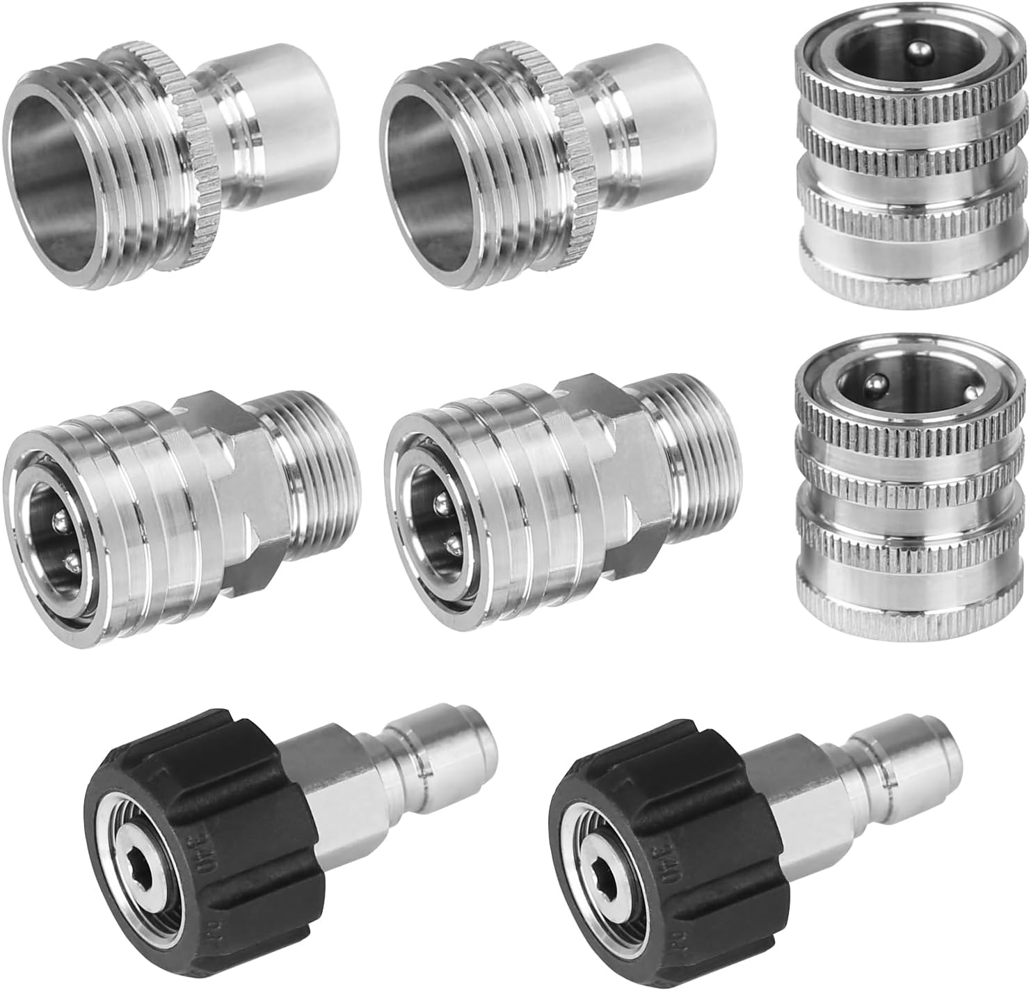 Pressure Washer Adapter Set, Stainless Steel Quick Disconnect Kit, M22-14 &15mm Swivel to 3/8 Inch Quick Connect, 3/4 Inch to 1/2 Inch Quick Release, 8 Sets