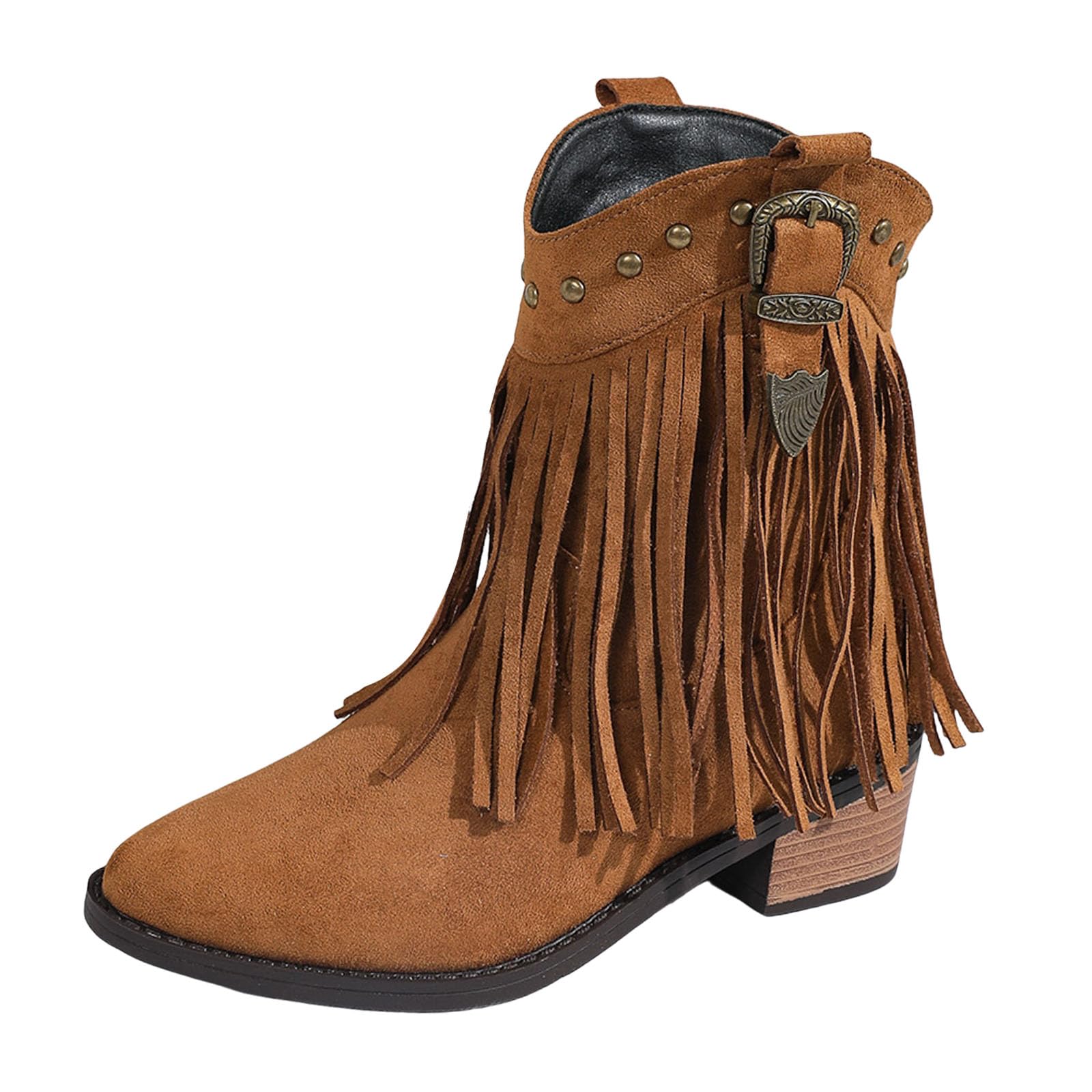 Fringe Cowboy Boots for Women 2025 Short Cowgirl Booties Western Fringed Tassel Ankle Boots Suede Chunky Block Heel