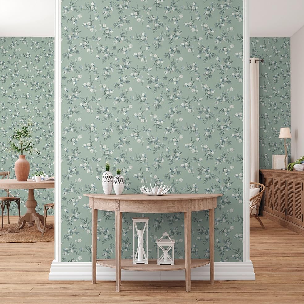 Papier peint intissé Valentin Fleurs Tadessi pour un salon moderne vert et gris