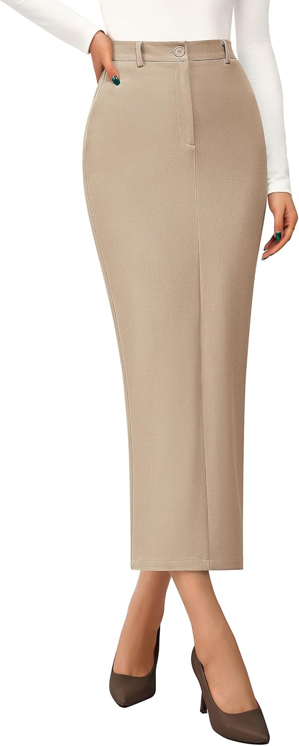 PRETTYGARDEN Women's 2026 Fall Maxi Pencil Skirt High Waisted Slit Work Office Trendy Long Skirts Business Casual Outfits - Image 5