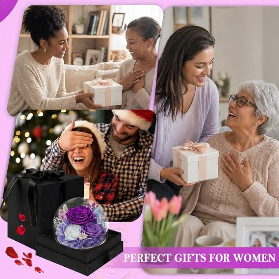 FIACO Gifts for Mom Mothers Day Women Birthday Preserved Flowers in Glass Dome Forever Fresh Flowers for Delivery Eternal Roses Gifts for Grandma Wife Daughter Friends