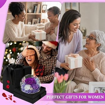FIACO Gifts for Mom Mothers Day Women Birthday Preserved Flowers in Glass Dome Forever Fresh Flowers for Delivery Eternal Roses Gifts for Grandma Wife Daughter Friends