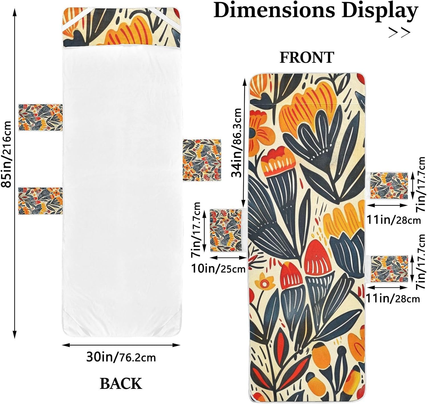 Colorful Flower Folk Art Patio Lounge Chair Covers Heavy Duty Patio Chaise Lounge Chair Towels with Pockets for Pool Sunbathing Beach Garden, 85" X 30"