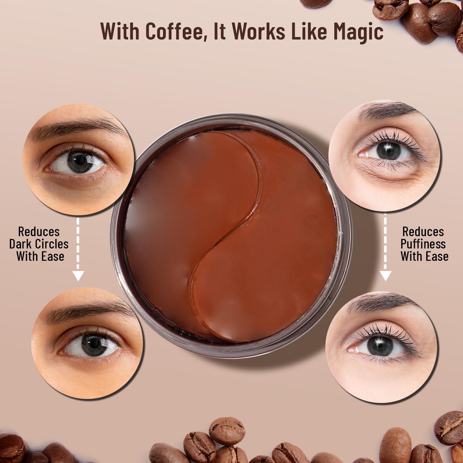 Under Eye Patches with Green Tea & Collagen for Puffy Eyes, Hydrogel under eye patches with instant cooling serum - 30 Pairs [COFFEE] - Image 9 thumbnail
