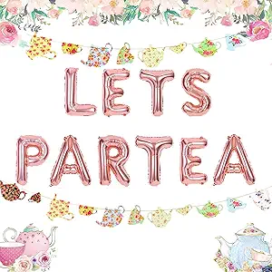 LaVenty Set of 11 Tea Party Decorations LET'S PAR TEA Balloons Tea Party Birthday Banner Tea Party Decorations Lets Par-Tea Party Decor Tea Party Decorations