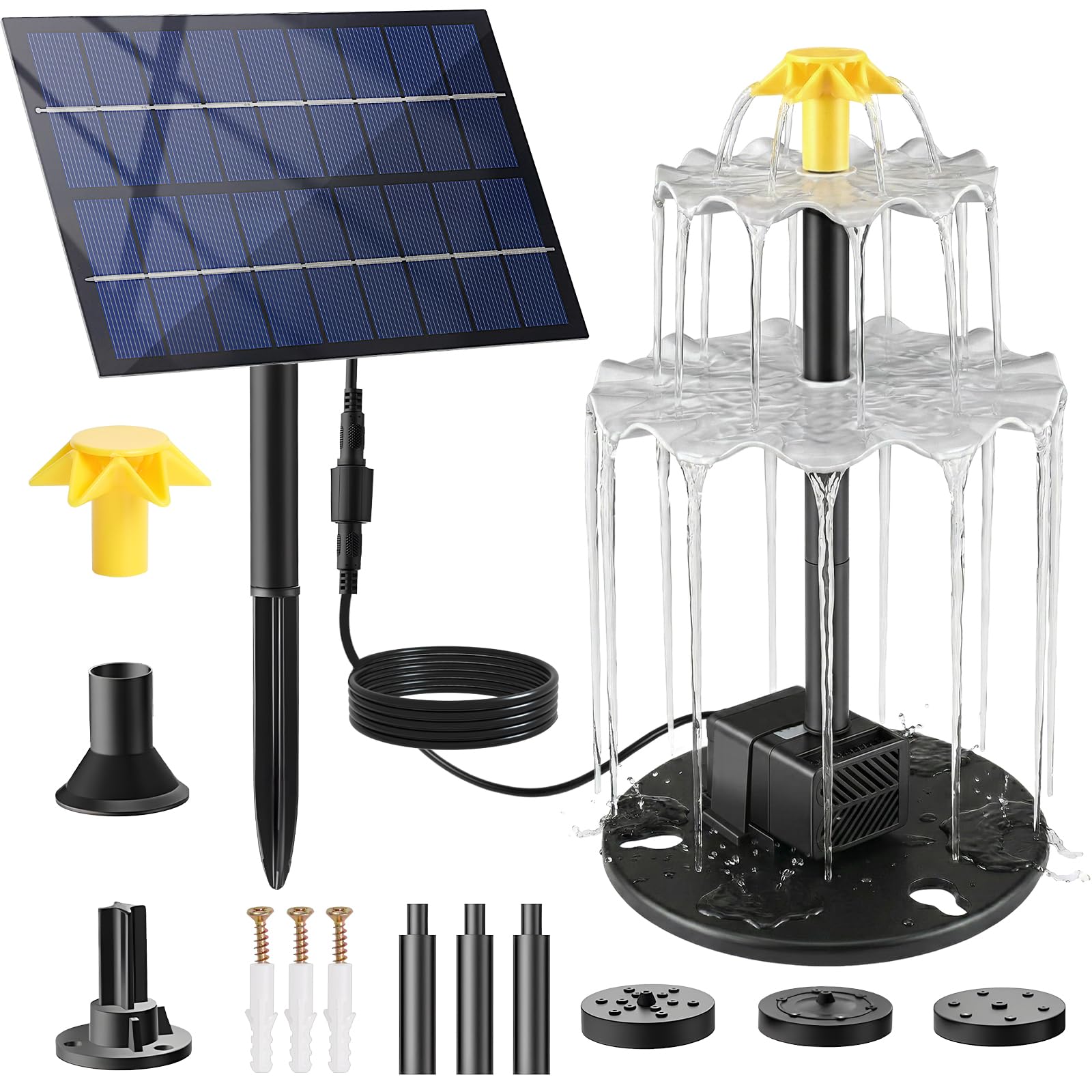 Photo 1 of ***MISSING PIECES -SELLING AS IS *** Yeomi Solar Fountain, Upgrade 2.8W 9V Solar Bird Bath Fountains with 4 Nozzles, Adjustable Water Flow, Solar Fountain for Bird Bath, Small Pond, Patio, Garden Water Feature Decoration