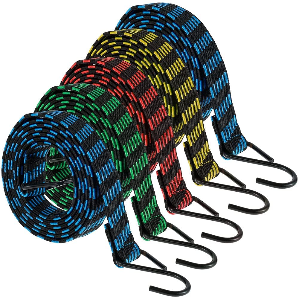 NIHUIFDPY 5Pcs Bungee Cords with Hooks, 2m Heavy Duty Flat Elastic Straps - Weatherproof & UV-Resistant Bungee Rope for Luggage, Camping, Tents, Tarps, Bikes & Garden Furniture