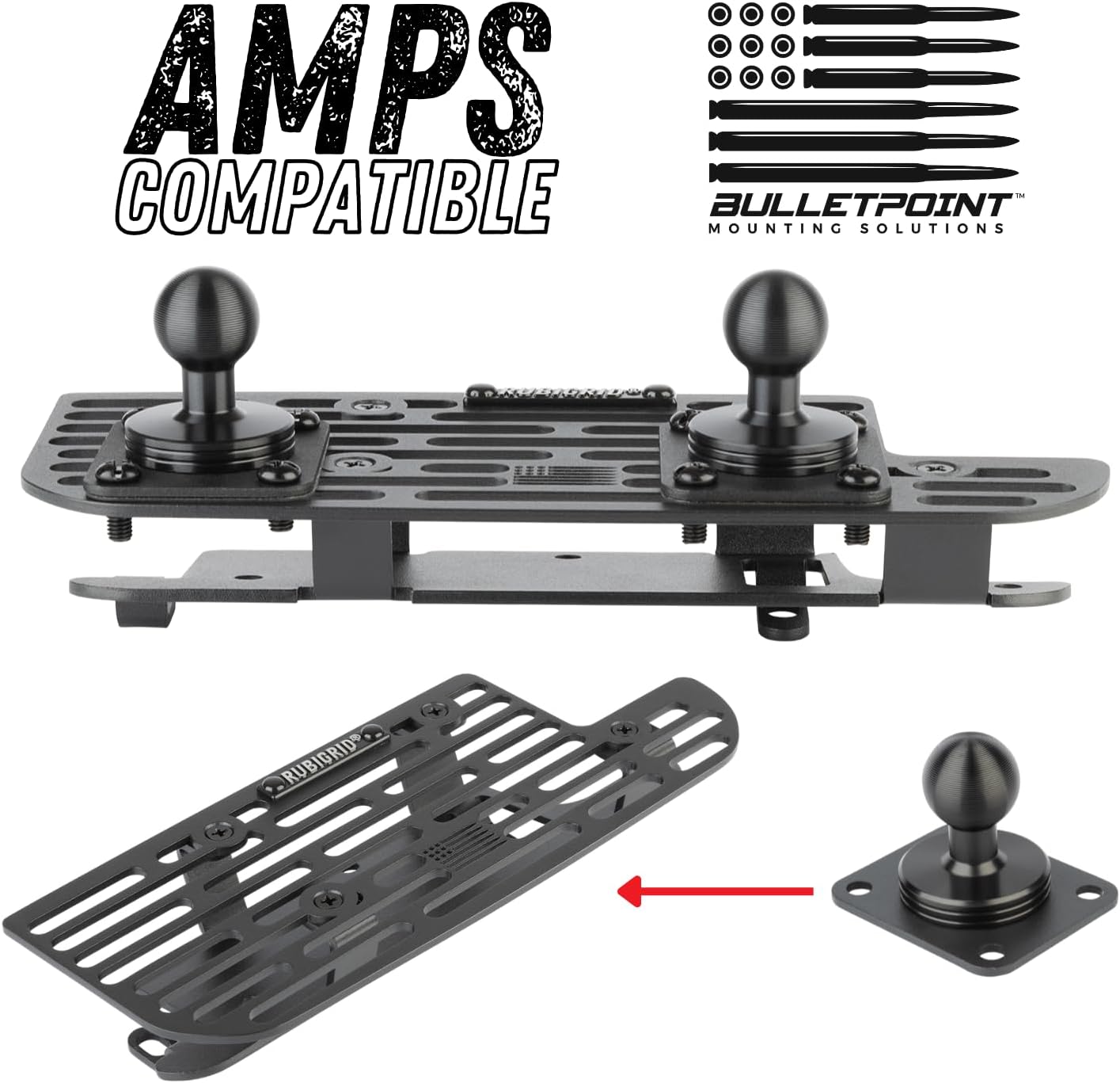 Bulletpoint Metal 4-Hole AMPS Base Mount with 20mm (0.787 inches) Mounting Ball (2 Pack)
