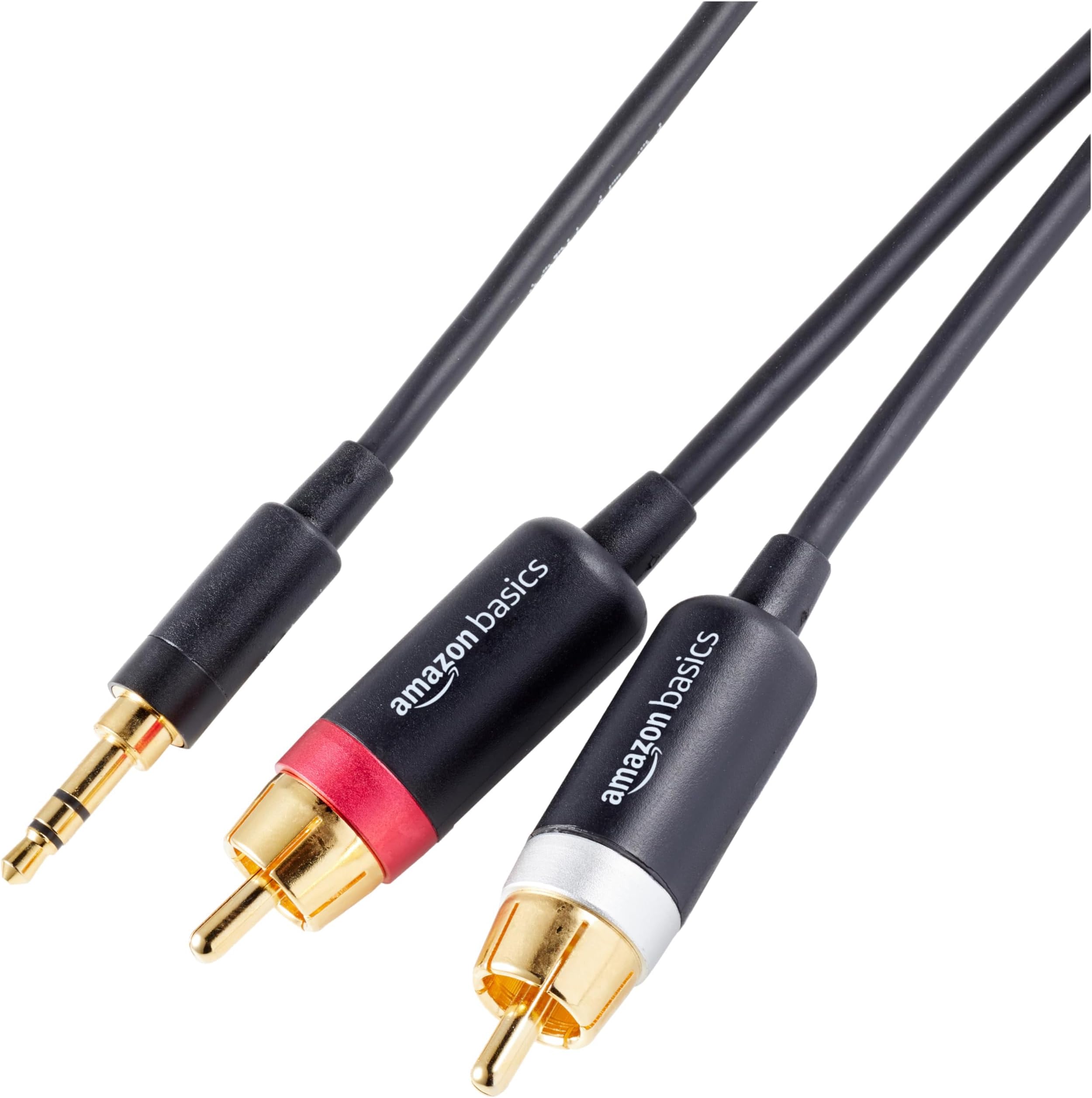 Amazon Basics 3.5mm Stereo Audio Cable to 2 RCA Adapters for Amplifiers, Smartphone, Tablet, Active Speakers with Corrosion-Resistant Gold-Plated Plugs, 25 Feet/7.6 m, Black