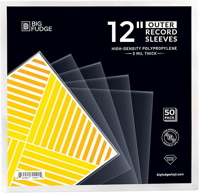 BIG FUDGE Zewnętrzne Okładki na Płyty Winylowe - 30cm x 50 szt - Przezroczyste Pokrowce na Albumy z Tworzywa Polipropylenowego o Wysokiej Gęstości - Trwałe i Bez Zagięć - Grubość 3 Mil, 32 cm x 32 cm