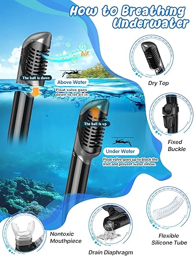 Miniatura 3 de Zenoplige Mask Fins Snorkel Set Adults Snorkeling Gear, Snorkel Mask 180 Panoramic View Anti-Fog Anti-Leak Dry Top Snorkel and Dive Flippers Kit