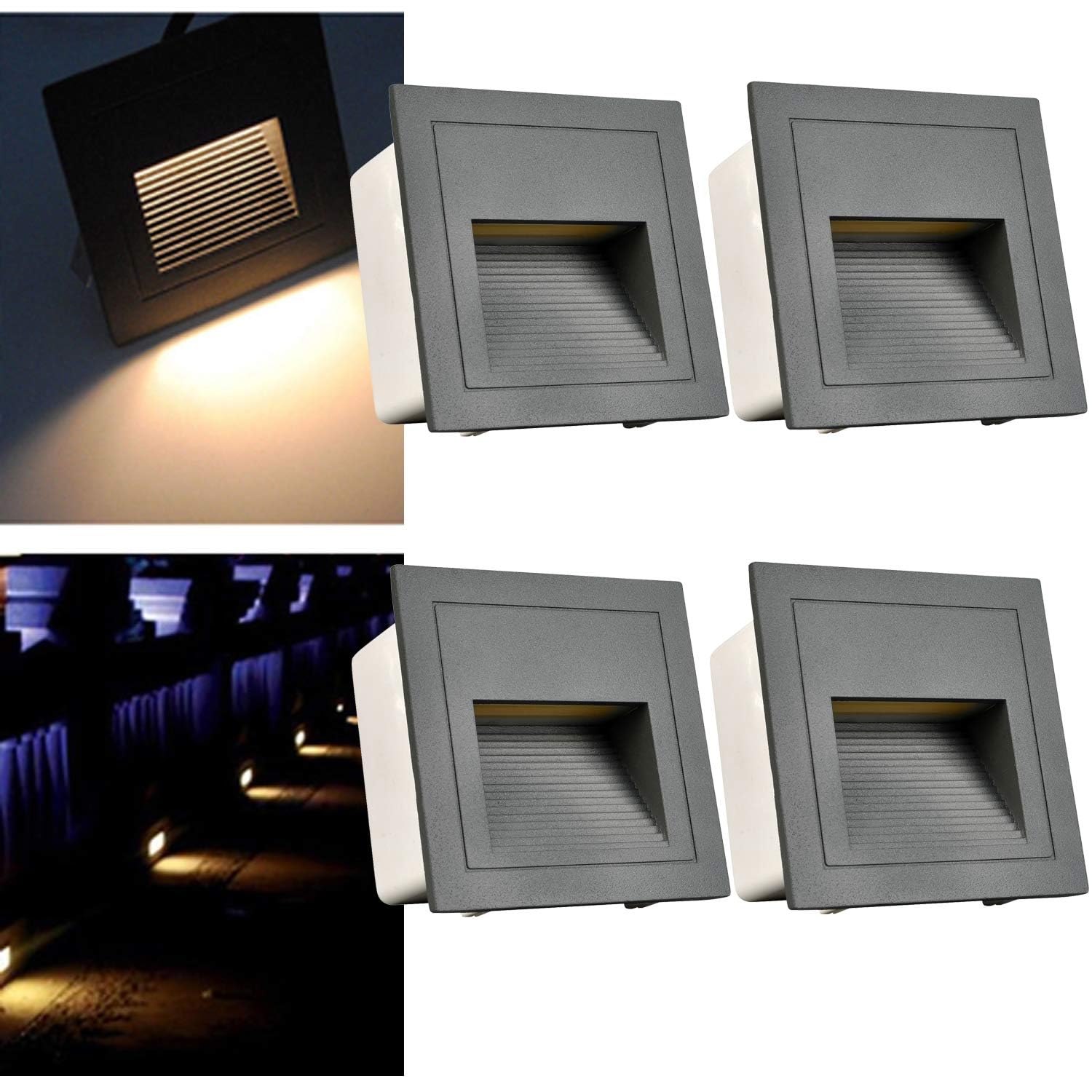 Arotelicht 120V Indoor Outdoor Step Lights, LED Stair Lights Indoor Warm White 3000K, IP65 Waterproof Recessed Wall Lights for Deck, Stair, Bedroom, Kitchen, Balcony, Aluminum, 4Pack