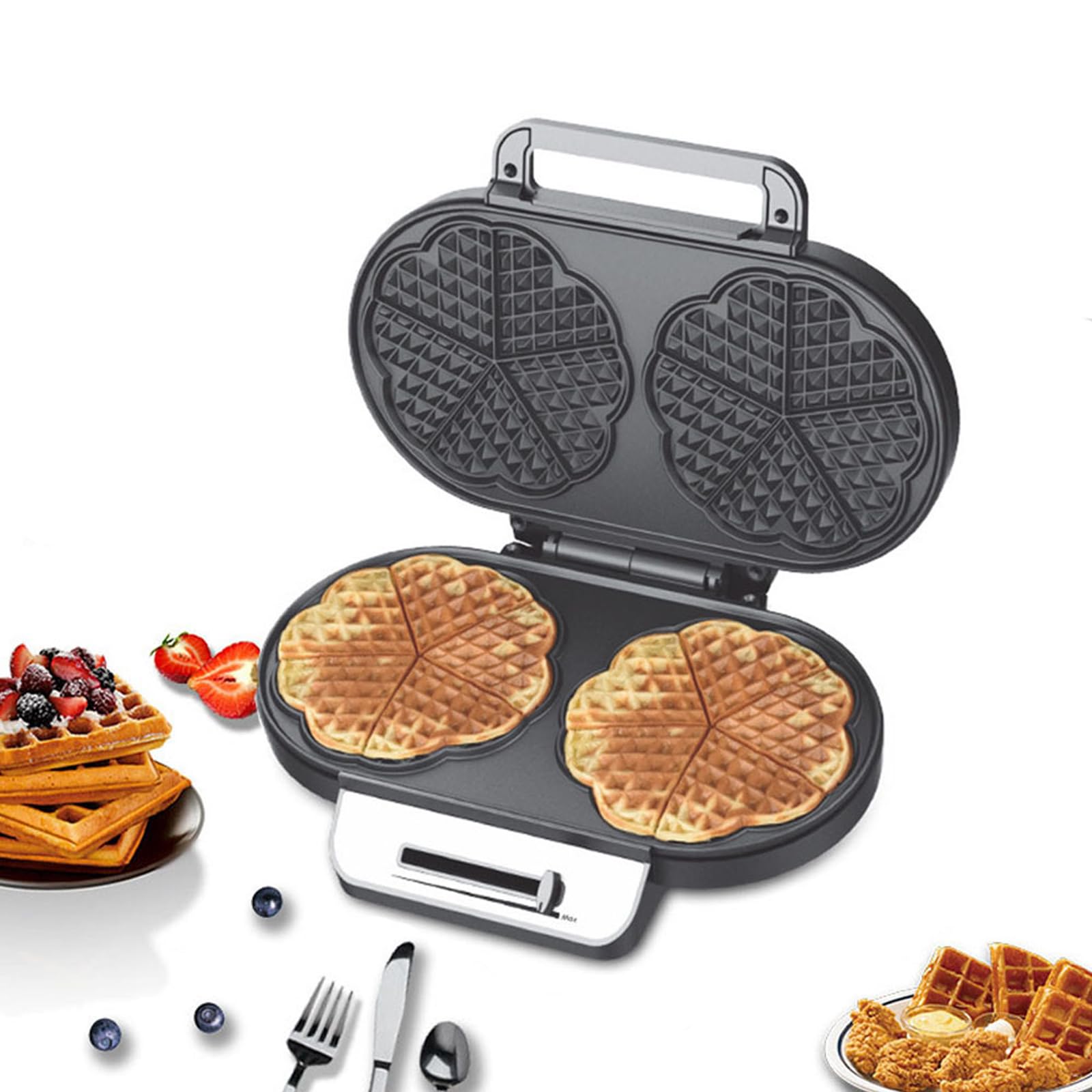 Piastra per Waffle a Doppio Cuore, prepara 10 Mini Cuori o 2 Waffle Grandi, Prestazioni Premium da 1200 W, Doppie Piastre di Cottura antiaderenti con Riscaldamento rapido e Uniform,