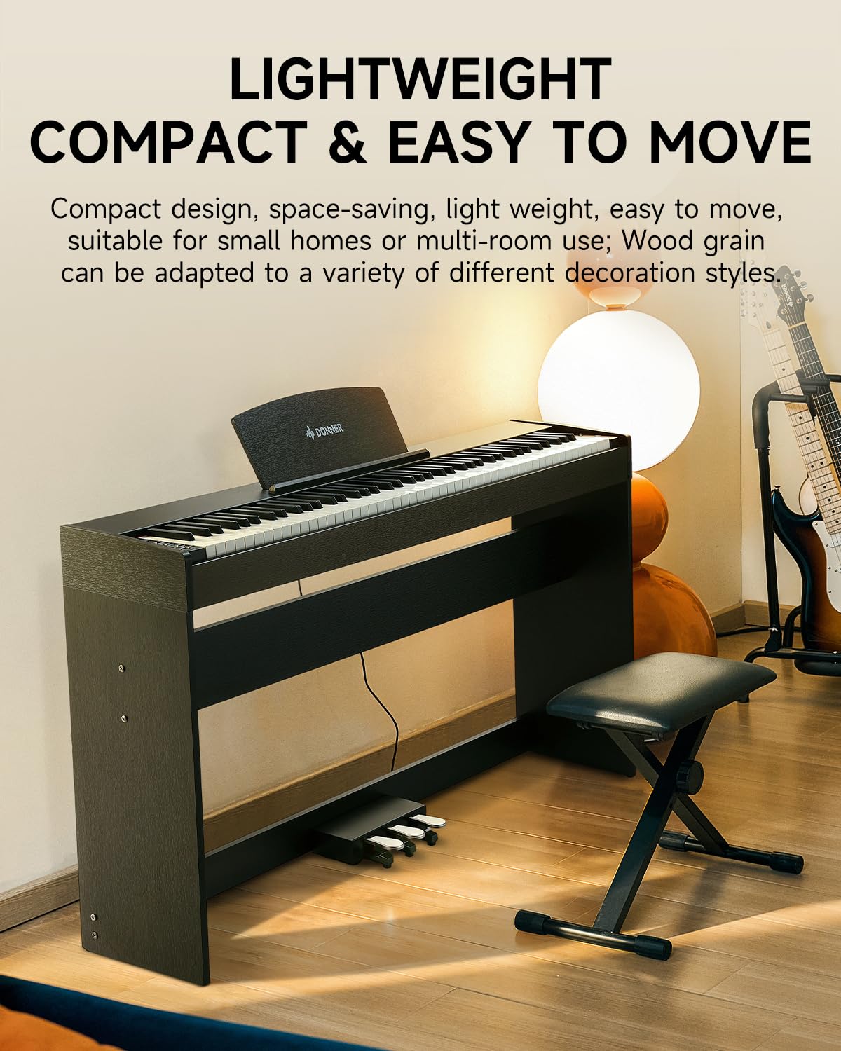 Donner DDP-50 Pianoforte Digitale Pesato 88 Tasti per Principianti, Tastiera Elettrica Full Size con Supporto e 3 Pedali