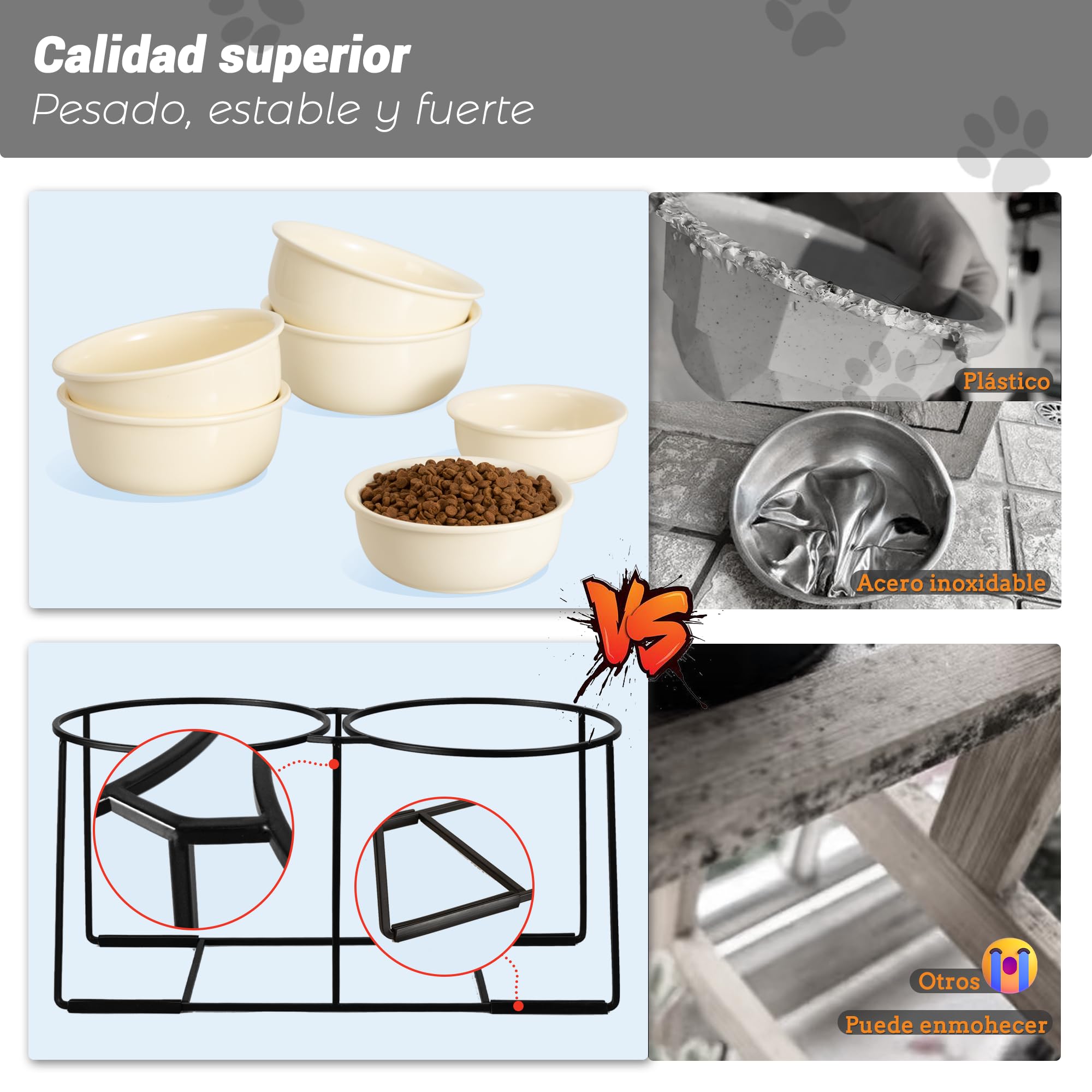AHX Comedero Perro Elevado Bebedero Perros-Cuenco Perro Doble Ceramica con Soporte Antideslizante-Comederos Elevados para Perros-Set de Bol Comida y Agua para Perros Medianos y Grandes-2 x 1600 ml