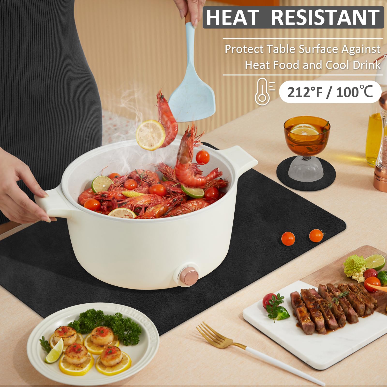 Table Mats Set of 6, Large PU Leather Placemats and Coaster Sets 6, Place Mats Heat Resistant Washable Wipe Clean - Image 3