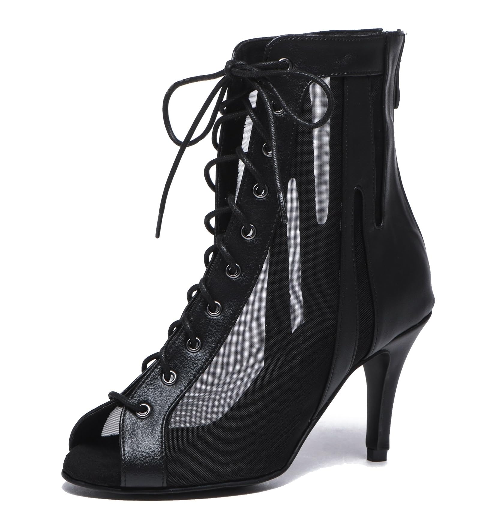 Dance Practice Shoes for Women Mesh Ballroom Sandals Heels Party Prom Ankle Booties with Zip