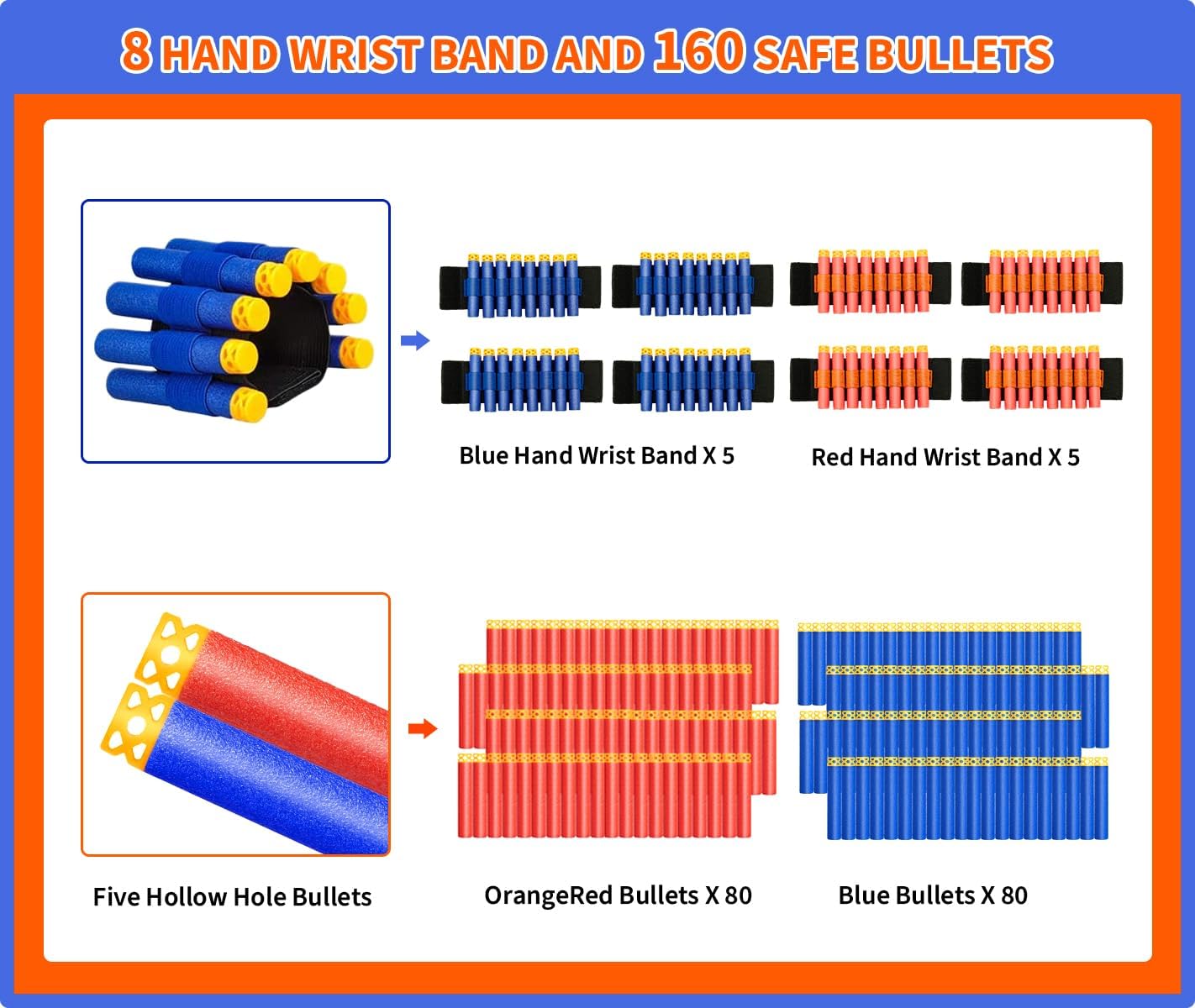 Banvih 8 Packs Big Gun Set for Nerf Party Supplies & Favors, for Boys Birthday Bulk War Party Bundle - Equipped: 8 Big Blasters, Goggles, Masks, Wristbands, 160 Foam Darts