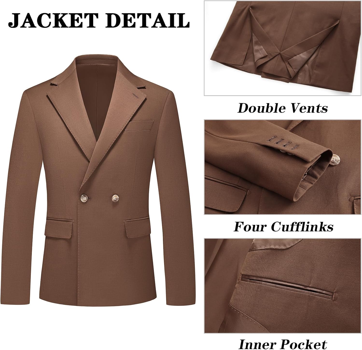 MOGU Mens 2 Piece Suit Wool Double Breasted Tuxedo Wedding Prom Business Suits Jacket Pants