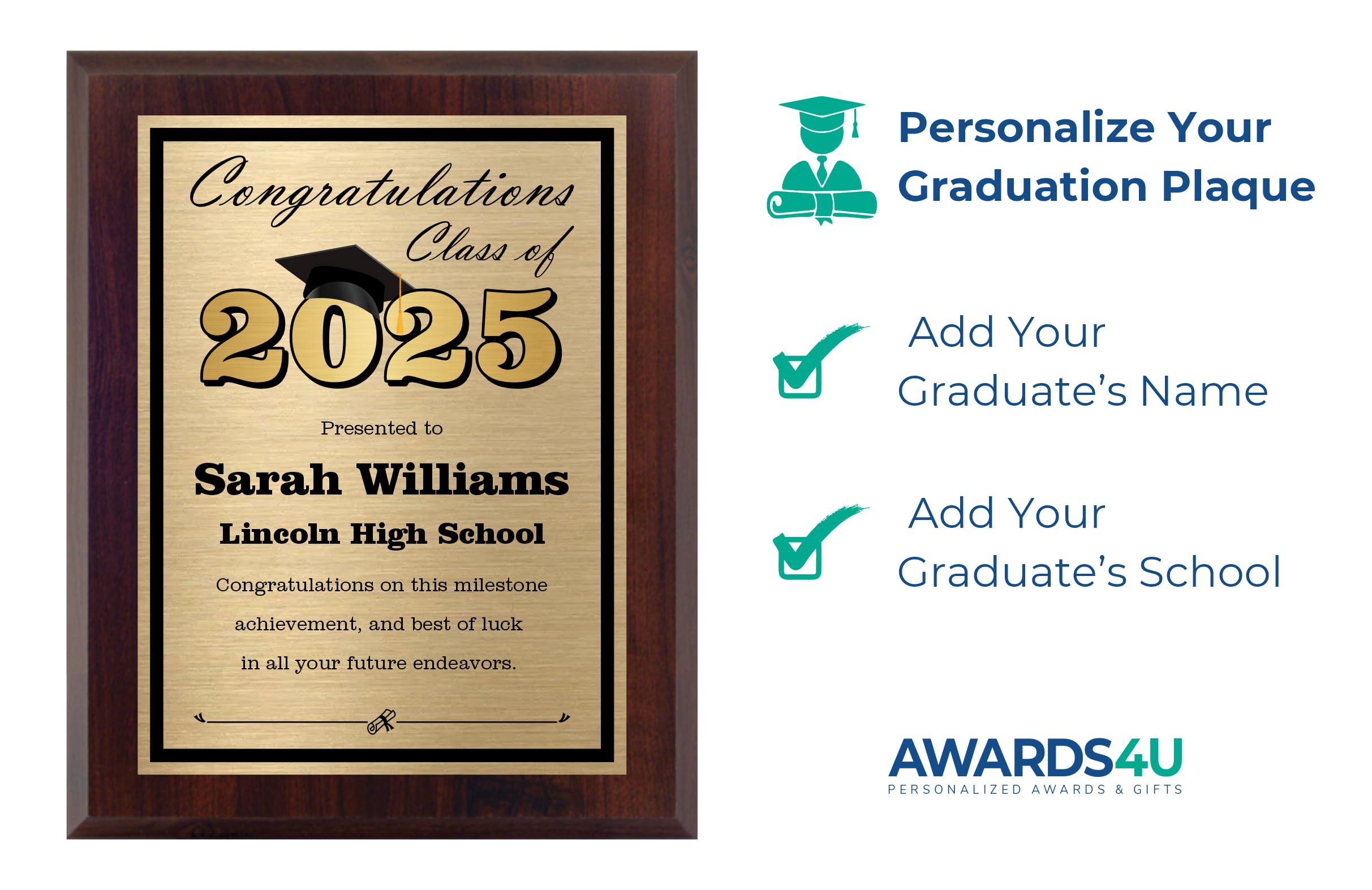 Graduation Plaque for the Class of 2025 - Personalized Gift Award for Graduation - High School or College - Customize Now!