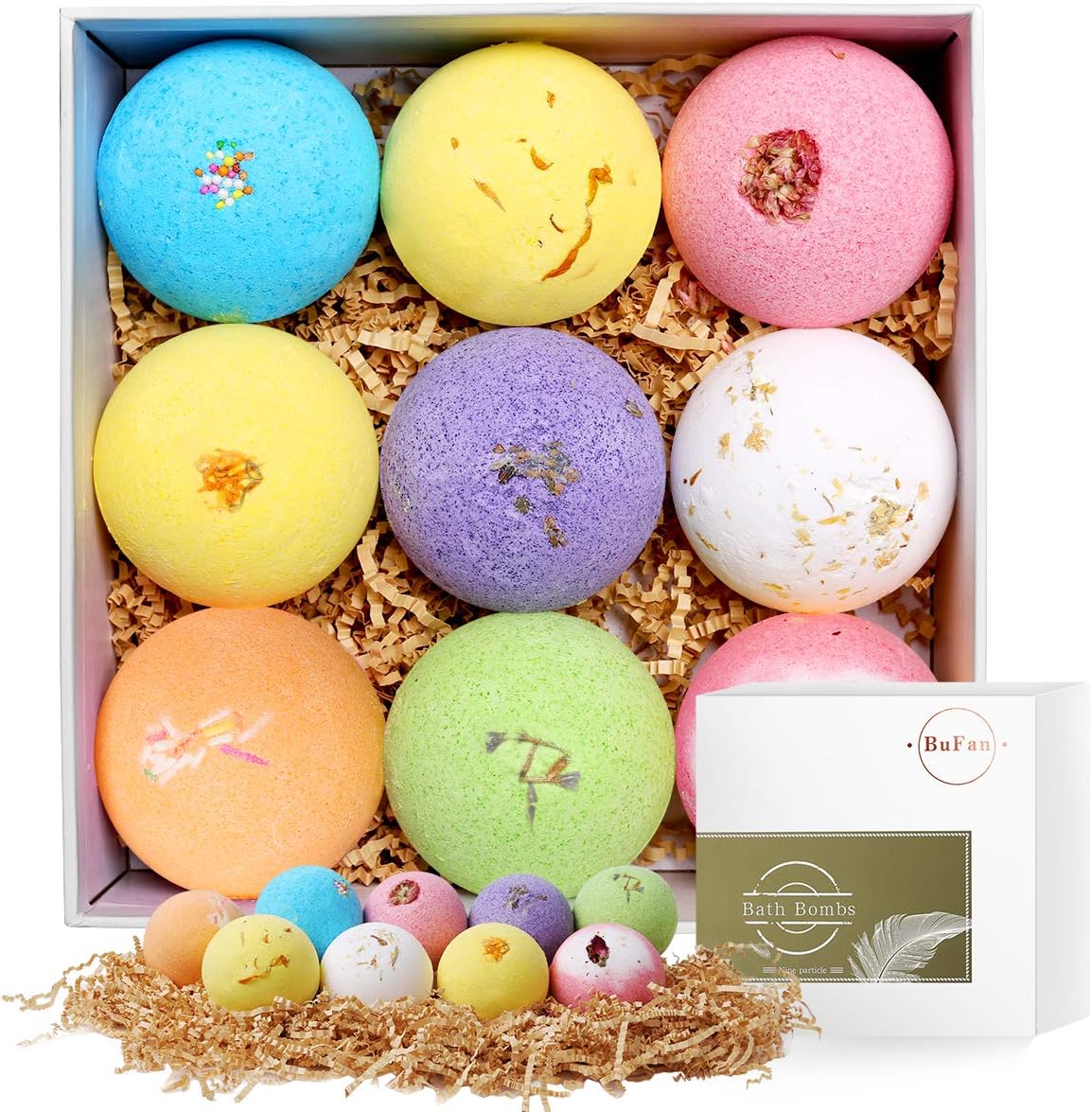 Bath Bombs Gift Set, BuFan 9 x 4.2oz Natural Luxurious Spa Gift Set With Relaxing Essential Oils Relaxation and Moisturizing, Perfect Valentines Birthday Christmas Gift for Women, Kids