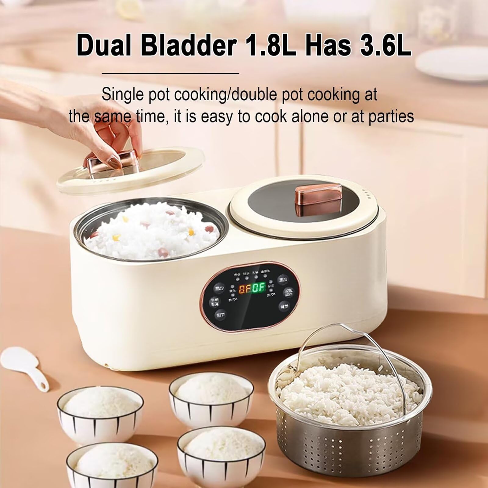 Olla de cocción lenta automática de 1.8 L + 1.8 L con pantalla táctil inteligente, doble Ollas y controles duales, utilizados en cocinas y restaurantes