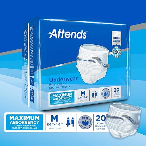 Miniatura 5 de Attends Ropa interior protectora con tecnología DermaDry para el cuidado de la incontinencia de adultos tamaño mediano unisex 20 unidades paquete de