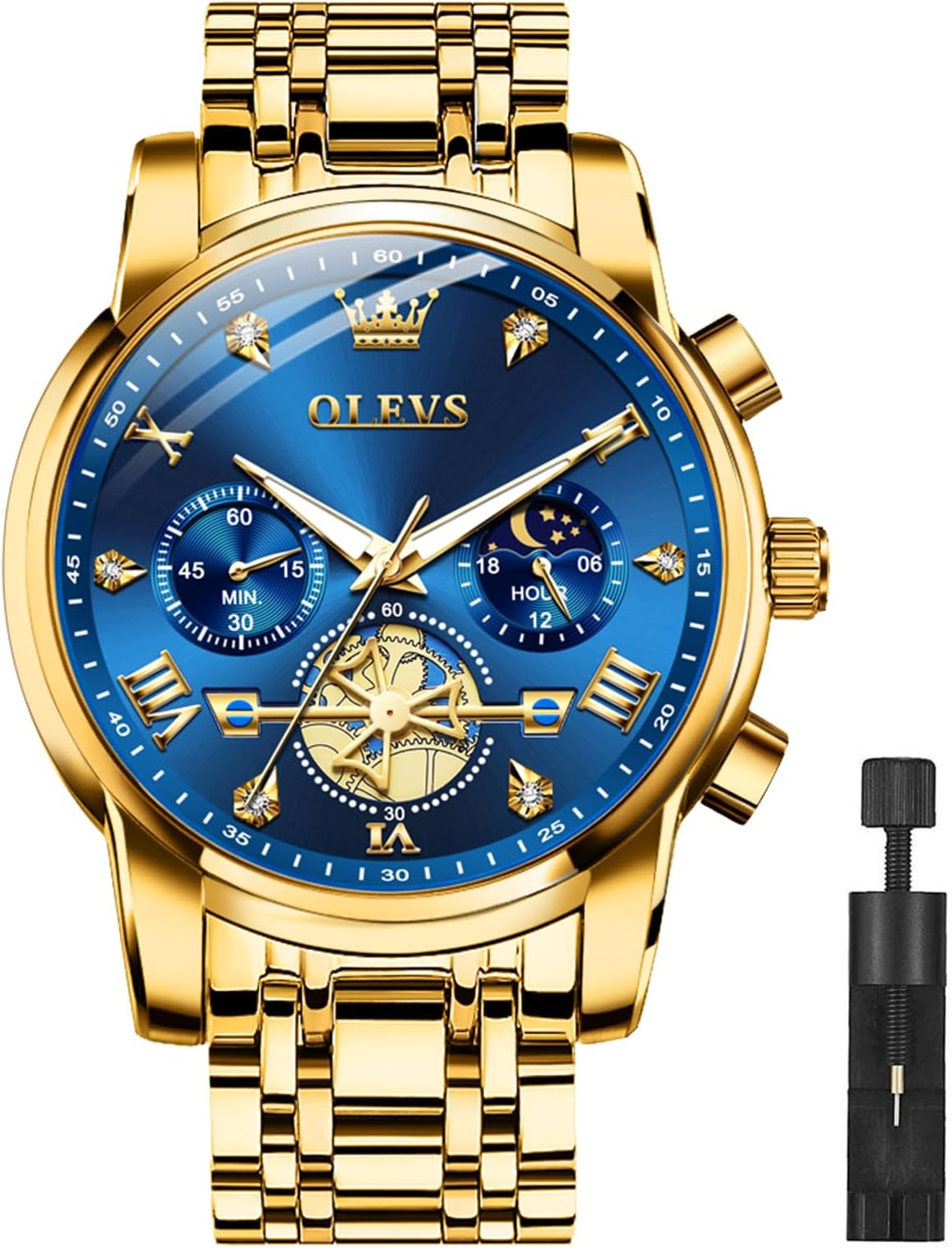 Men Silver Watches,Men's Stainless Steel Chronograph Watch,Man Analog Quartz Big Face Male Watches Luxury Waterproof Roman Numeral Dress Diamond Relojes para Hombre