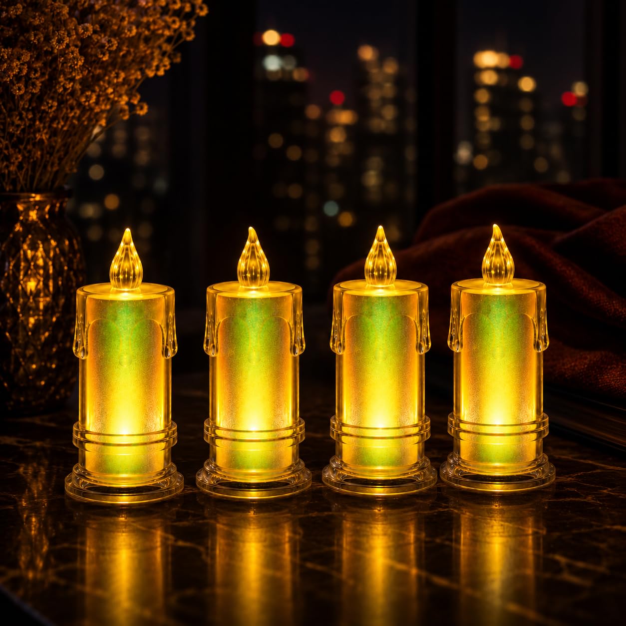 LED Flameless Candle Light Multicolor | Battery Operated Decorative LED Candles | Realistic Flickering Flame | Home Decor, Diwali, Romantic Setup | Pack of 4-image-40