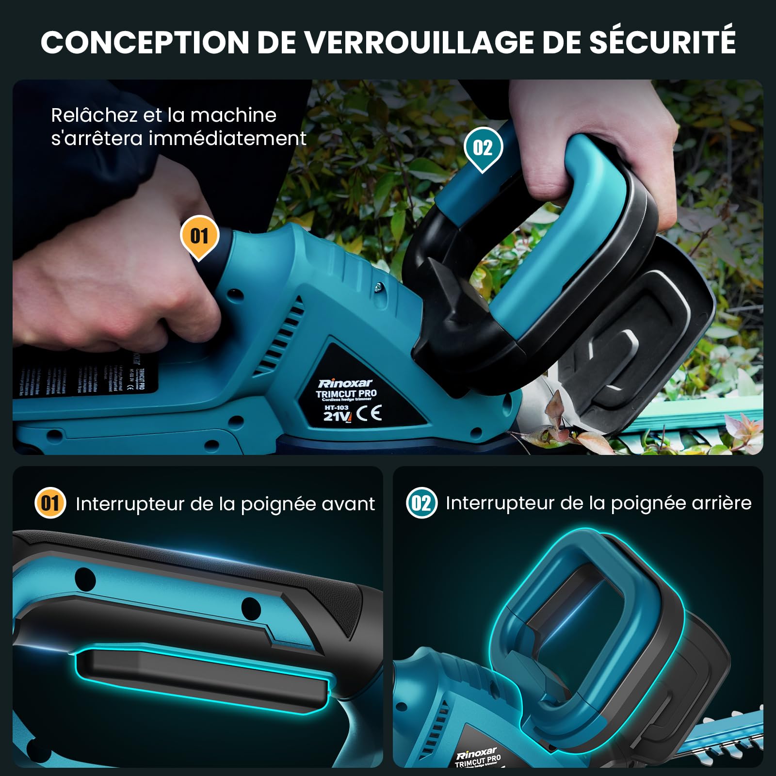 Taille Haie Batterie avec 2X 4000mAh Batteries et Chargeur, Moteur Brushless 600W 28500rpm, Taille Haie Electrique sans Fil avec Lame 52cm, Taille-Haies Électriques pour Jardin