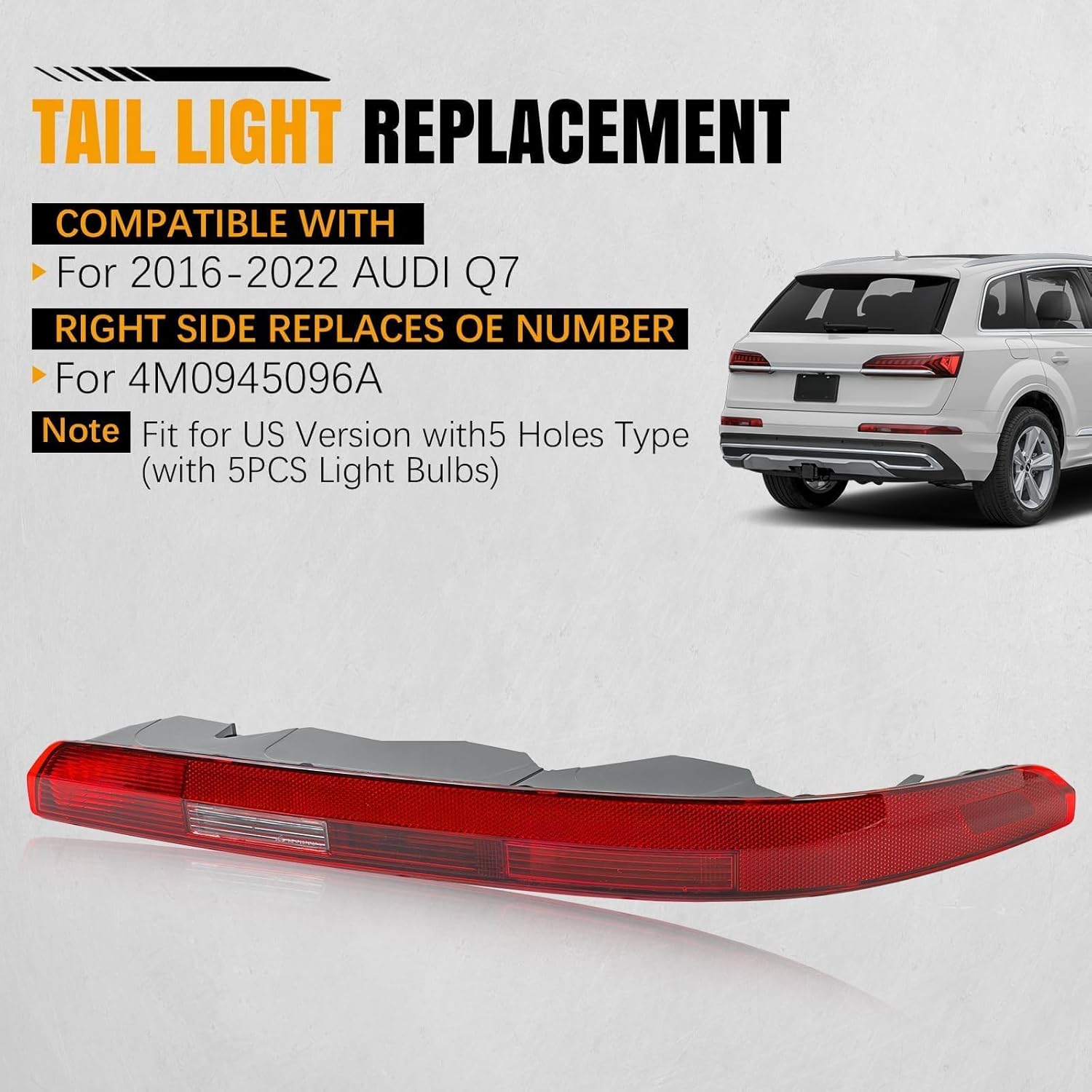Right LED Inner Tail Light Replacement Compatible With Audi Q7 2016-2022, 4M0945096A, Factory Style Rear Brake Lamp Assembly Passenger Side, Clear & Red Lens, Bulb Type: LED - Image 2