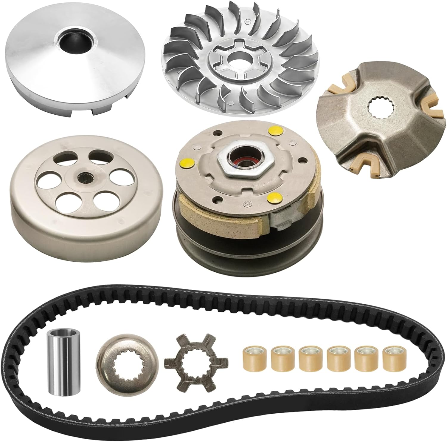 Transmission Rebuild Kit Replacement Clutch Kit, Includes Clutch Variator Assembly Drive Belt and Roller Weights, Replacement for Polaris Sportsman ATV Fit for 50cc 90cc