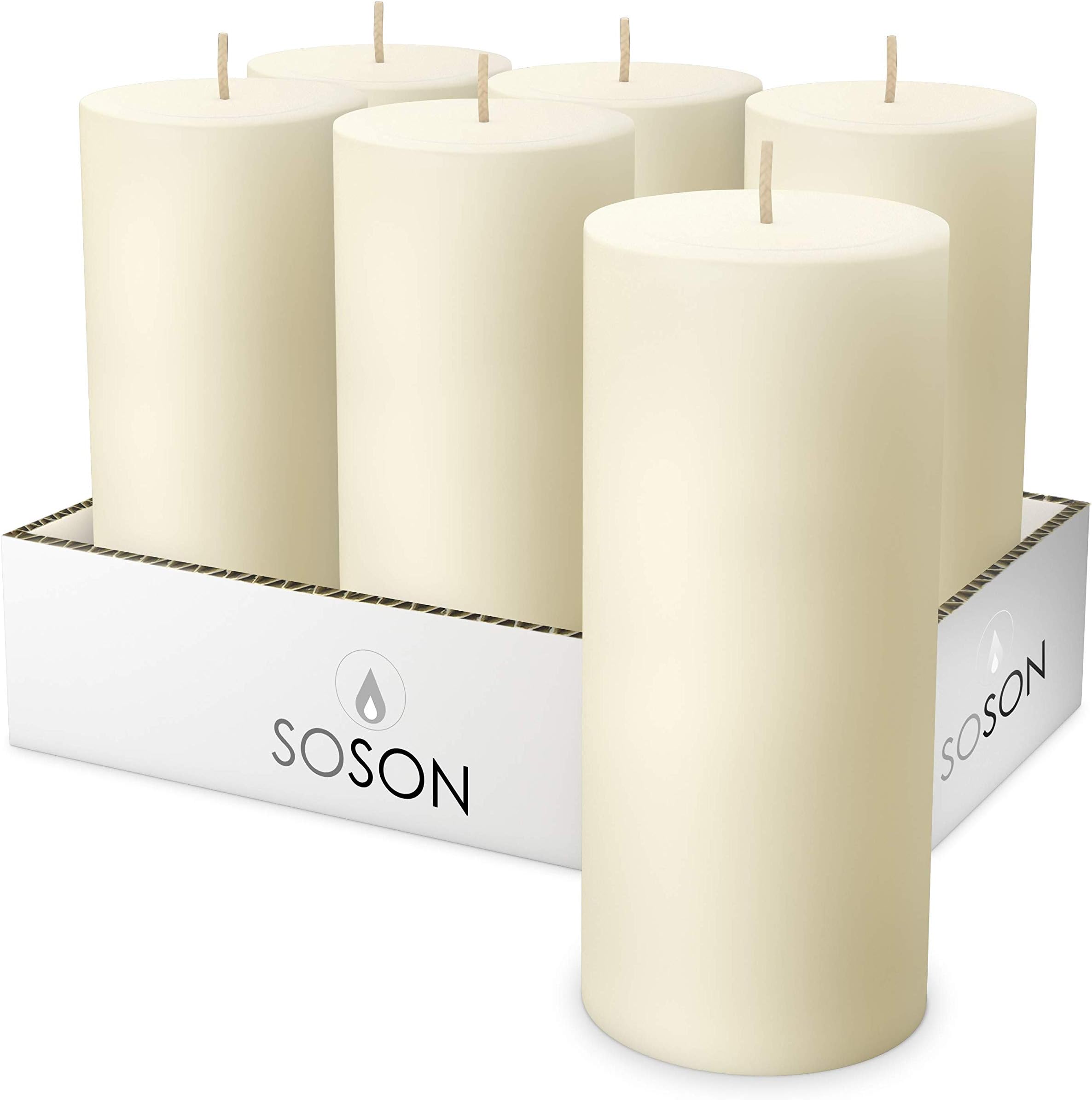 Simply Soson 3x6 inch Ivory Pillar Candles Set of 6, Smooth Texture, Unscented Ivory Candles, Dripless Candles, 3 inch Pillar Candles Ideal as Wedding, Parties, Spas, Dinner, Home Decoration, Church