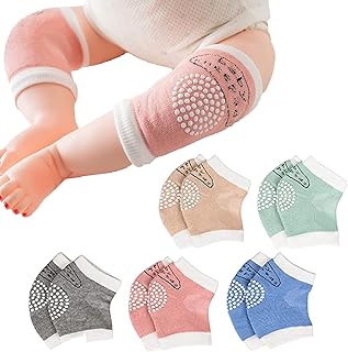 Baby Crawling Anti-Slip Knee - 5 Pairs Baby Knee Pad Crawling, Toddlers Leg Warmers, Elastic Unisex Toddlers Kneepads With Rubber Dots for Infant, Kids, 0-24 Months