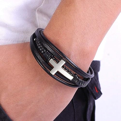 Miniatura 2 de Pulsera de cuero para hombre, accesorios emo, pulseras para parejas, pulseras de cruz de amistad, regalo de joyería hippie para hombres pulseras