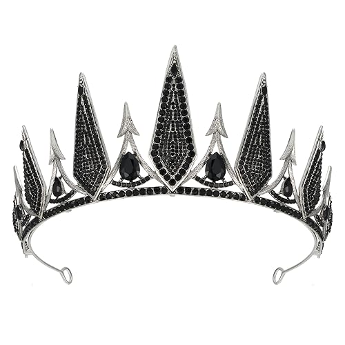 SWEETV Coronas góticas para mujer, tiara negra, corona de reina, accesorios para el cabello de bruja para disfraz de Halloween, fiesta de