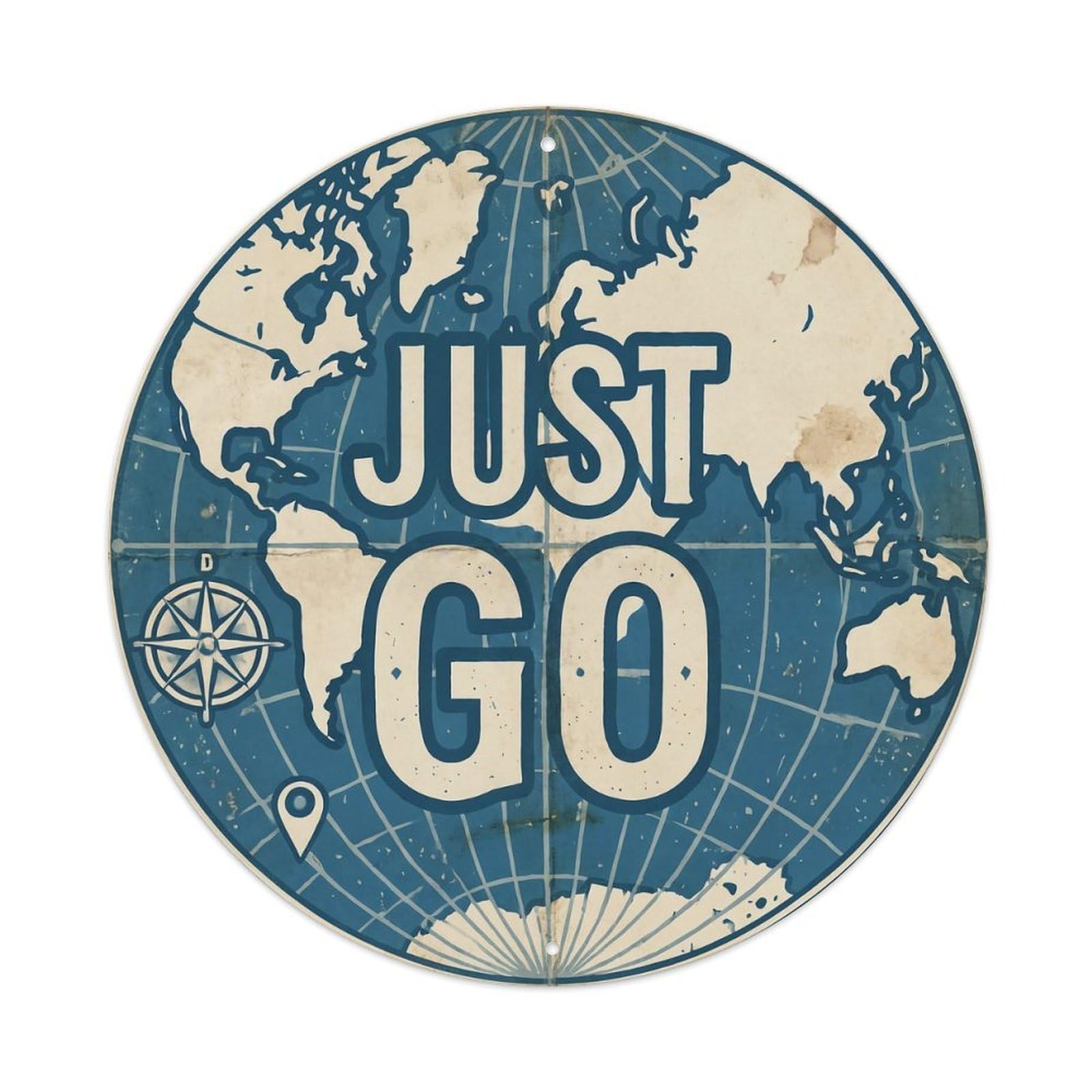 Vintage World Map with Compass Just Go Seafarer Metal Tin Sign