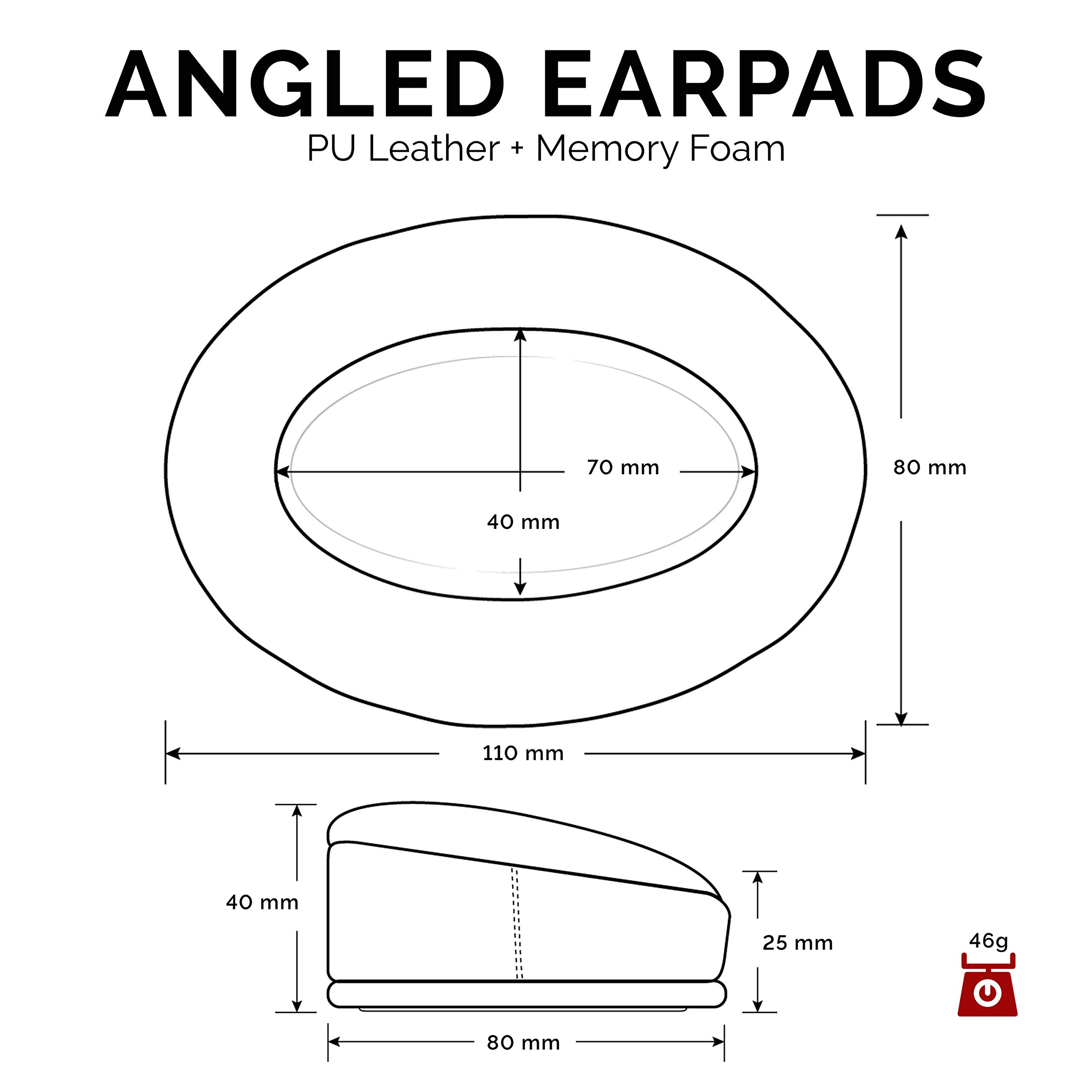 Brainwavz Angled Memory Foam Earpad - Suitable for Large Over The Ear Headphones (Angled, Dark Red) 2
