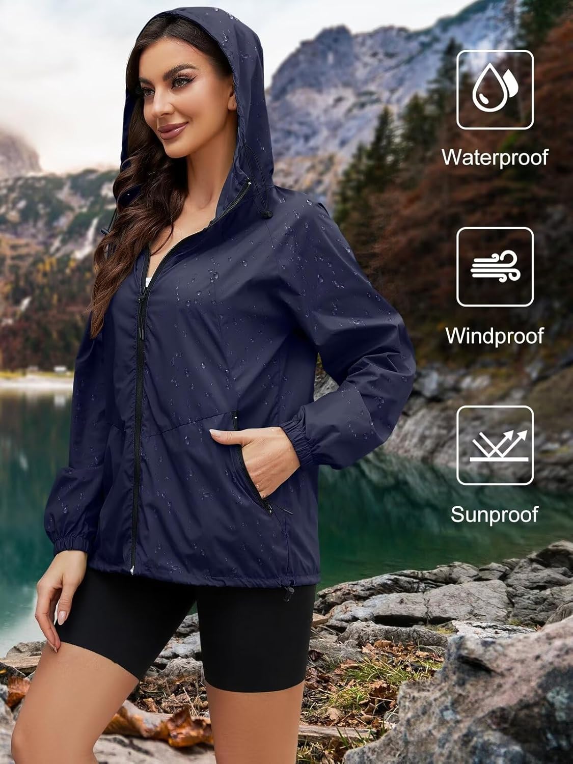 Packable Rain Jacket Women Waterproof Lightweight Jacket With Hood Womens Windbreaker Jacket S-XXL - Image 3