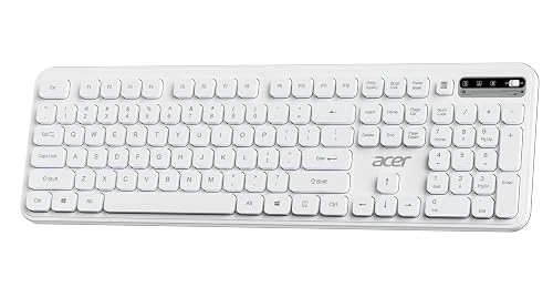 Acer SoftKey Pro Wireless Keyboard | 2.4GHz USB Connectivity | Full-Size 108-Key Layout with Numeric Keypad | Silent Round Keys | Slim Minimalist Design | Windows & iOS | White | AAA Battery Included