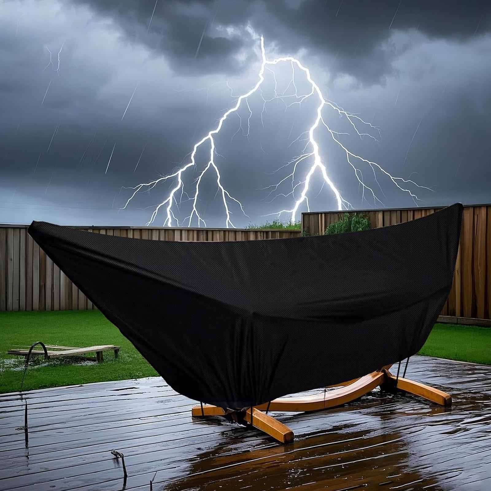 Bâche de protection imperméable durable Oxford 420D pour hamac d'extérieur 370 x 140 x 93 cm avec cordon de serrage Noir Protection de jardin