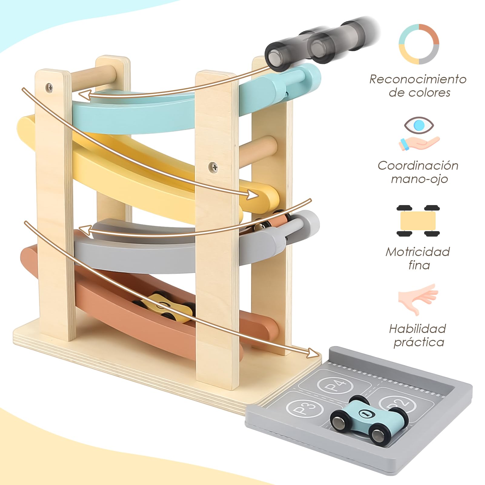 Vanplay Montessori Juguete a Partir de 1 año para Coche, Pista de Bolas, Madera, a Partir de 1, 2 años, Juguete de Madera, Regalo para 1 2 años, niño