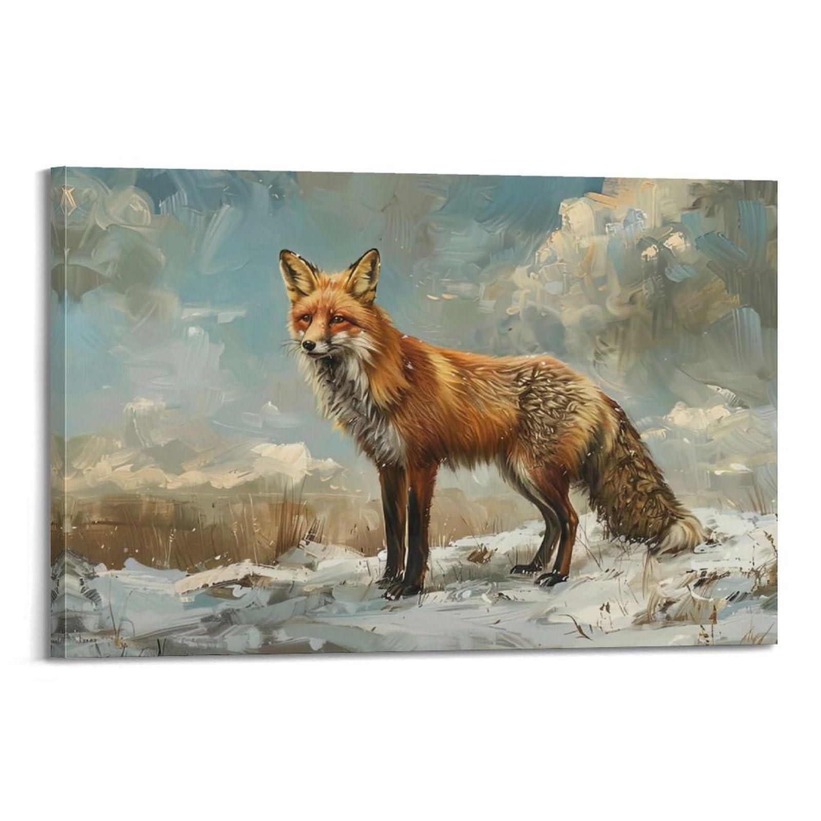 ZSZWHJ Animal Poster Fox in The Snow Poster Decorative Painting Canvas Wall Posters And Art Picture Print Modern Family Bedroom Decor Posters 24x36inch(60x90cm)