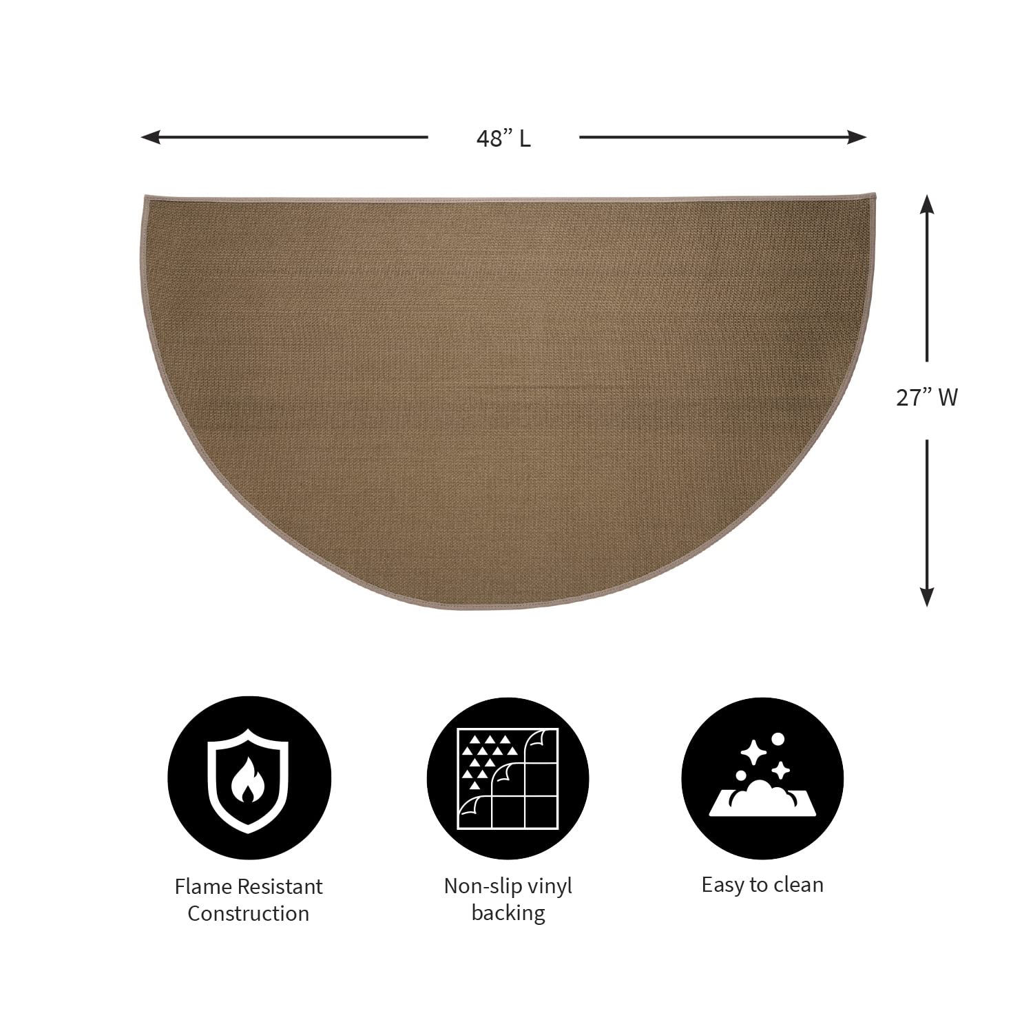Plow & Hearth Tappeto semicircolare di area del camino del focolare della vetroresina resistente alla fiamma, 27" x 48"